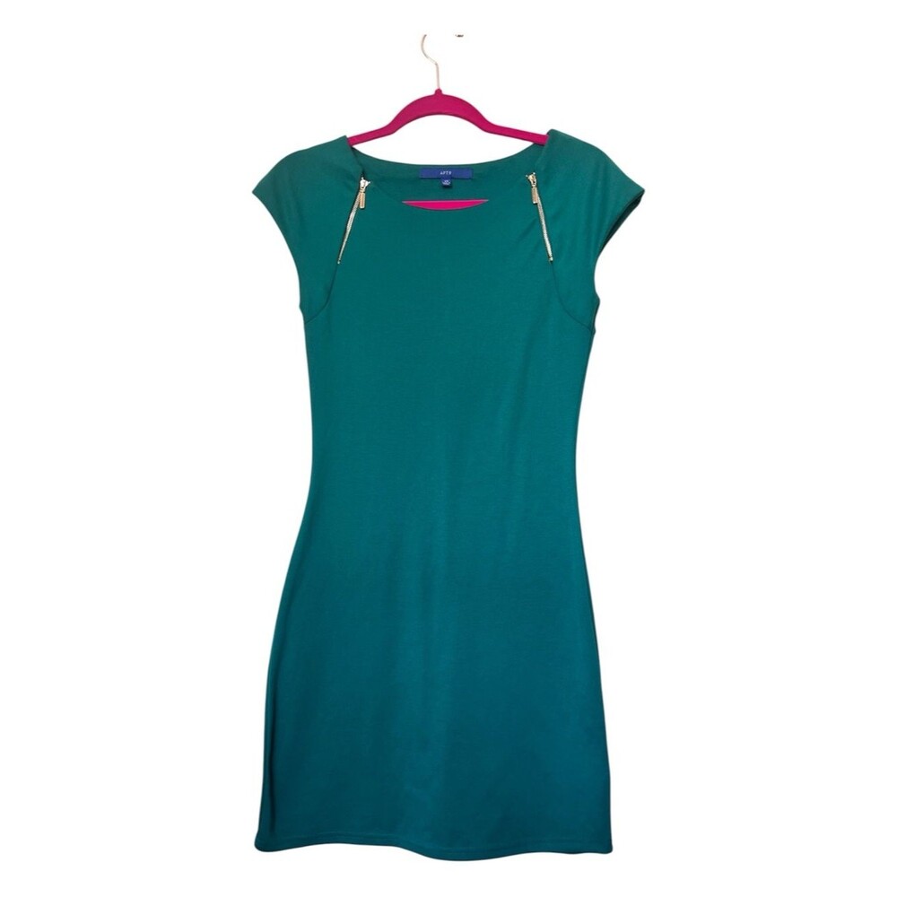 Apt. 9 Emerald Green Cap-Sleeve Sheath Dress with Gold Zipper Accents Size xs